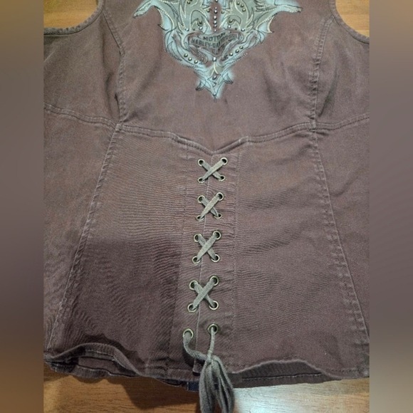 Harley-Davidson Women's Brown Zip Vest Studded Lace-Up Back 1X | Charity Item - Picture 8 of 11